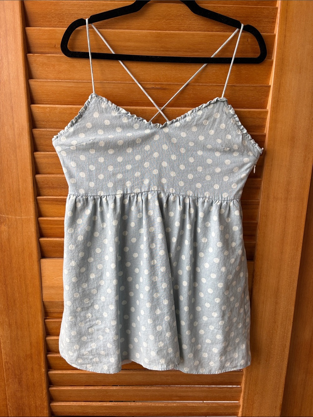 Zara Light Blue Polka Dot Spaghetti Strap Dress with Lace-Up Front and pockets - Picture 3 of 8